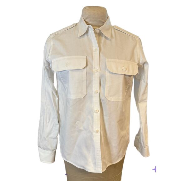 Lauren Ralph Lauren Camp Safari Shirt White Sz. M Button Front Pockets Epilets - Picture 1 of 10